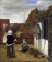 A Woman and her Maid in a Courtyard (detail)
