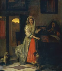 Lady and a Gentleman Making Music with Dancing Dogs