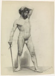 Standing Male Nude with Sword, Facing Right