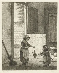 Two Girls Playing with a Doll