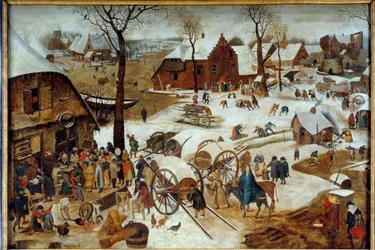 The payment of the dime or the denombrement at Bethlehem. Painting by Pieter Brueghel the Younger (1564-1638)
