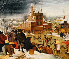 Townsfolk Skating on a Castle Moat