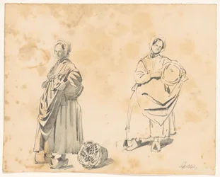 Two Studies of a Standing Woman with Basket