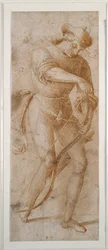A young man stringing his bow
