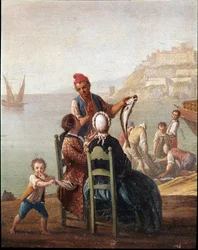 A fish seller and a couple, detail, 18th century, Museo Nazionale di San Martino, Naples