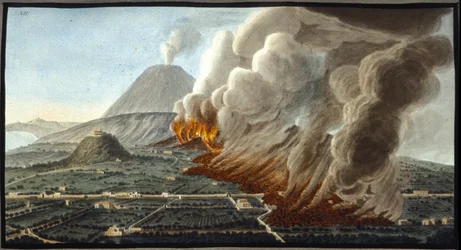The erupting Vesuvius. This gouache was carried out by Pierre Fabris, at the request of Sir William Hamilton, English ambassador to Naples. Bibl. Braidense, Milan