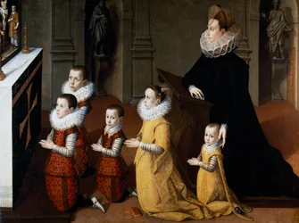 Portrait of Chiara Albini Petrozzani with Their Children in Prayer