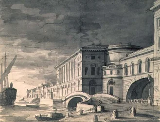 View of the Neva Embankment with the Hermitage Theatre in the centre, after 1802