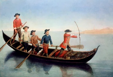 Hunting wild duck with bows and arrows