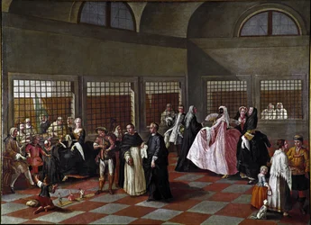 The Parlor of the Convent. Painting from the entourage of Pietro Longhi (1702-1785), 1750, dimensions 96 x 131 cm, Ca