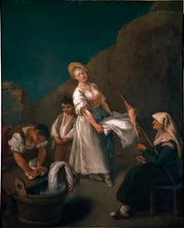 Young Women Washing the Laundry