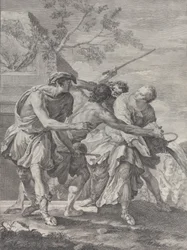 Moses defending the daughters of Jethro