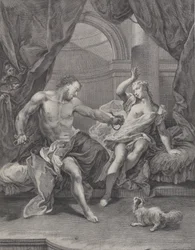 Samson and Delilah Seated on a Bed, Samson Tearing Apart the Ropes Binding His Hand