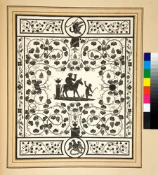Copy of a mosaic pavement, black on white, Pavimento di Bacco del Palazzo di Augusto