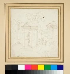 Landscape painting with architecture