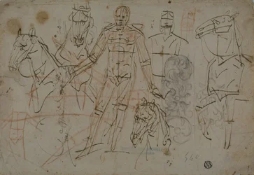Sketches of Men, Horses, and Decorative Design