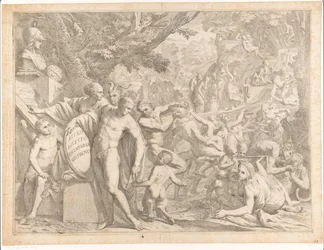 Young Man with Bust of Minerva and Dancing Satyrs