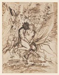 Pan Embracing Venus Watched by Cupid