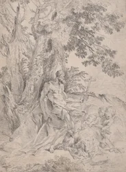 Saint Jerome before a Crucifix Accompanied by a Lion and Three Putti