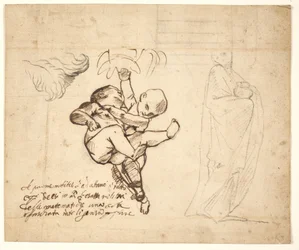 Study for Two Playing Putti, Leaves and a Draped Figure with an Urn