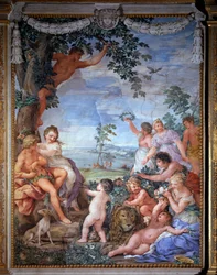 Allegory of the Four Ages, the Golden Age (Fresco by Pietro da Cortona, 1637, Salle du Poele, Palatine Gallery, Palazzo Pitti, Florence)