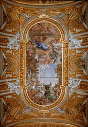 The Virgin appears to Saint Philip Neri during the construction of the church. View of the frescoes of the vault by Pietro da Cortona (1596-1669), Miracle of the Madonna della Vallicella by Pietro da Cortona, ceiling fresco