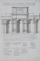 Arch of Claudius in Rome, drawing, from Roman Antiquities, by Pirro Ligorio