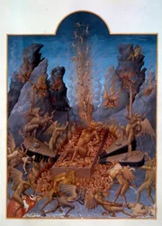 Hell. Devils operate bellows to stir up the fire, burning the damned and making them suffer various torments. Miniature in 