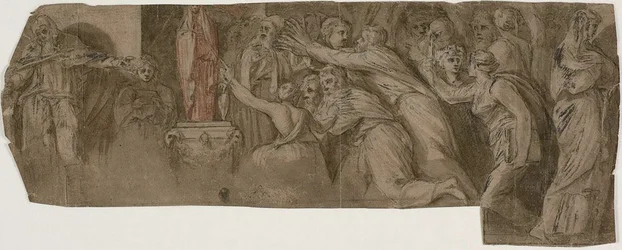 Story of Niobe: Priests and Worshippers before a Statue of Niobe