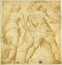 Woman Turning Left; Male Nude Blowing Trumpet