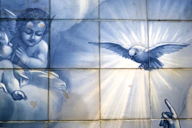 Detail of The Archangel Gabriel Pointing at the Dove, Decorative Panel Depicting the Annunciation, Lamego, Portugal. 1738