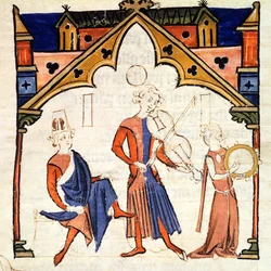 Musicians Playing a Viola and a Tambourine, from the Chansonnier des Nobles