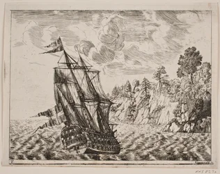 Danish Warship by Rocky Coast