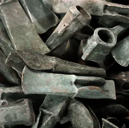 Prehistory: Ardea-type axe from the necropolis of Ardea, Lazio. Iron Age. 8th century BC. Rome, Luigi Pigorini National Museum of Prehistory and Ethnography