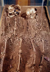 Prehistory: Skeletons of two children. 30000-25000 BC. From the Grimaldi Cave. Saint-Germain-en-Laye, Museum of National Archaeology