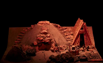 Prehistory: reconstitution of an Iron Age forge. Saint Germain en Laye, Museum of Antiquities