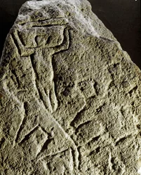 Prehistory, rock art: petroglyph (graffiti on stone), engraving of a hunting scene, Neolithic, Stone Age