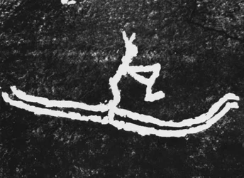 The Oldest Plastic Representation of Skiing: Rock Engraving at Roedoey Tjoetta in Northern Norway, Discovered by Gostrom Cjessing in 1933 and Dated About 4000 BC