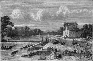View of the dam on the Seine in Suresnes