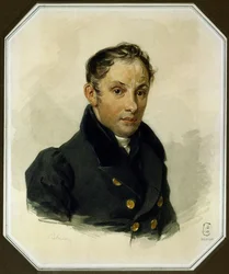 Portrait of the poet Vasily Zhukovsky (1783-1852) - Work by Pyotr Fyodorovich Sokolov (1791-1848) watercolor on paper (17x14 cm), circa 1820 - A. Pushkin Memorial Museum, Saint Petersburg (Russia)