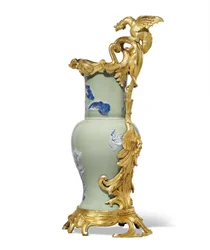 One of a pair of Louis XV ewers, porcelain 1662-1722, mounts c.1745-49