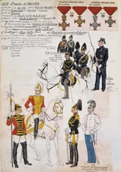 Gendarmes, Navy Soldiers and Officers of 3rd Cavalry Archduke Maximilian Regiment, Austrian Empire Uniforms