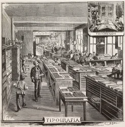 Typography in Fratelli Treves publishing house, Milan, Italy