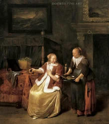 Interior with a Young Woman and a Maidservant Holding a Plate of Fish