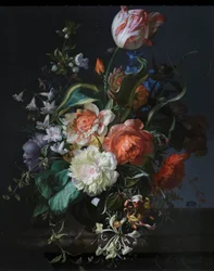 Flowers in a Glass Vase with a Tulip