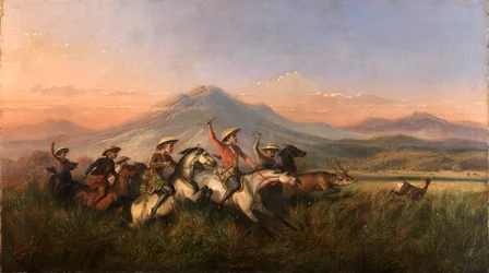 Six Horsemen Chasing Deer