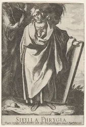 Plate 9: the Phrygian Sibyl holding the top of a tablet with her left hand and pointing