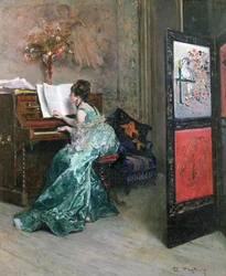 Lady Playing the Piano in an Interior