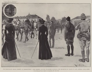 The Honourable Misses Roberts in Bloemfontein, Lord Roberts and his Daughters watching the Departure of Troops to join General Pole-Carew