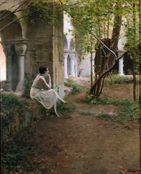 Young Woman Meditating in a Cloister